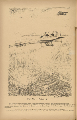 Erich B&uuml;ttner. Over Paris (&Uuml;ber Paris) (in-text plate, p. 32) from the periodical Kriegszeit. K&uuml;nstlerflugbl&auml;tter, vol. 1, no. 8 (14 Oct 1914). 1914