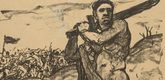 Wilhelm Oesterle. I am the Sword (Ich bin das Schwert)  (headpiece, p. 34) from the periodical Kriegszeit. K&uuml;nstlerflugbl&auml;tter, vol. 1, no. 9 (21 Oct 1914). 1914