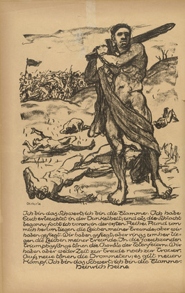 Wilhelm Oesterle. I am the Sword (Ich bin das Schwert)  (headpiece, p. 34) from the periodical Kriegszeit. K&uuml;nstlerflugbl&auml;tter, vol. 1, no. 9 (21 Oct 1914). 1914