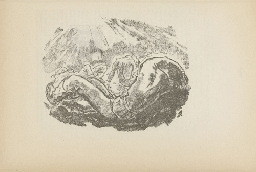 Willi Geiger. Untitled (Wounded Men) (plate, [p. 250]) from the periodical  Zeit-Echo. Ein Kriegs-Tagebuch der K&uuml;nstler, vol. 1, no. 17 (June 1915). 1915