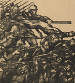 Otto Hettner. The First Flag (Die erste Fahne) (plate, p. 3) from the periodical Kriegszeit. K&uuml;nstlerflugbl&auml;tter, vol. 1, no. 1 (31 Aug 1914). 1914