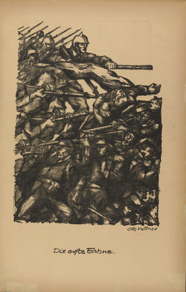 Otto Hettner. The First Flag (Die erste Fahne) (plate, p. 3) from the periodical Kriegszeit. K&uuml;nstlerflugbl&auml;tter, vol. 1, no. 1 (31 Aug 1914). 1914