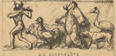 August Gaul. The Lying Flute (Die L&uuml;genfl&ouml;te) (headpiece, p. 38) from the periodical Kriegszeit. K&uuml;nstlerflugbl&auml;tter, vol. 1, no. 10 (28 Oct 1914). 1914