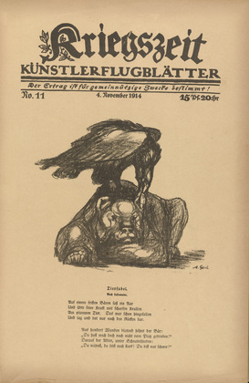 August Gaul. Animal Fable (Tierfabel) (in-text plate, p. 41) from the periodical Kriegszeit. K&uuml;nstlerflugbl&auml;tter, vol. 1, no. 11 (4 Nov 1914). 1914