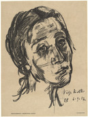 Oskar Kokoschka. K&auml;the Richter (Head, Slightly Tilted Back) [K&auml;the Richter (Kopf, leicht zur&uuml;ckgeneigt)] (plate, preceding p. 289) from the periodical Das Kunstblatt, vol. 1, no. 10 (Oct 1917). 1917