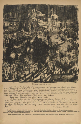 Max Oppenheimer (MOPP). Victory News (Siegesnachrichten) (headpiece, p. 4) from the periodical Kriegszeit. K&uuml;nstlerflugbl&auml;tter, vol. 1, no. 1 (31 Aug 1914). 1914