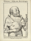 Leopold von Kalckreuth. Portrait I: G&ouml;tz von Berlichingen (Bildnisse I: G&ouml;tz von Berlichingen) (plate, folio 2 verso) from the periodical Der Bildermann, vol. 1, no. 1 (April 1916). 1916