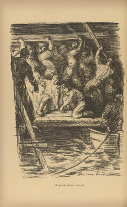Georg Greve-Lindau. Nighttime Spadework (N&auml;chtliche Pionierarbeit) (plate, p. 46) from the periodical Kriegszeit. K&uuml;nstlerflugbl&auml;tter, vol. 1, no. 12 (11 Nov 1914). 1914