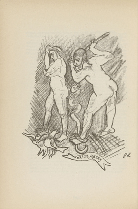 Oskar Kokoschka. Untitled (Man and Woman with Snake) (plate, [p. 308]) from the periodical  Zeit-Echo. Ein Kriegs-Tagebuch der K&uuml;nstler, vol. 1, no. 20 (Aug 1915). 1915