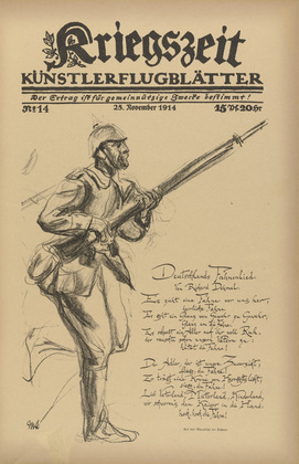 Max Liebermann. Germany's Battle Song (Deutschlands Fahnenlied) (in-text plate, p. 55) from the periodical Kriegszeit. K&uuml;nstlerflugbl&auml;tter, vol. 1, no. 14 (25 Nov 1914). 1914