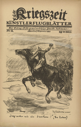 Max Liebermann. Now We Will Thrash Them (Jetzt wollen wir sie dreschen) (in-text plate, p. 5) from the periodical Kriegszeit. K&uuml;nstlerflugbl&auml;tter, vol. 1, no. 2 (7 Sept 1914). 1914