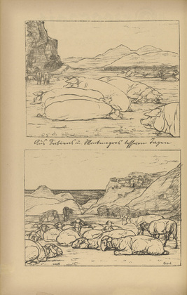 August Gaul. From Serbia and Montenegro's Better Days (Aus Serbien und Montenegros besseren Tagen) (plate, p. 60) from the periodical Kriegszeit. K&uuml;nstlerflugbl&auml;tter, vol. 1, no. 15 (2 Dec 1914). 1914