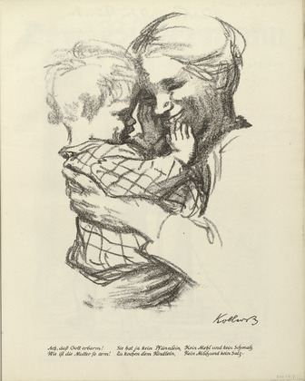 K&auml;the Kollwitz. Mother with a Child in her Arms (Mutter mit Kind auf dem Arm) (plate, folio 5) from the periodicial Der Bildermann, vol. 1, no. 2 (Apr 1916). 1916