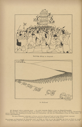 Otto Hundt. Russian Victories in England - In Russia (Russische Siege in England - in Ru&szlig;land) (in-text plate, p. 66) from the periodical Kriegszeit. K&uuml;nstlerflugbl&auml;tter, vol. 1, no. 16 (9 Dec 1914). 1914