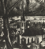 Rudolf Grossmann. German Town (Deutsches St&auml;dtchen) (plate, folio 6 verso) from the periodical Der Bildermann, vol. 1, no. 3 (May 1916). 1916