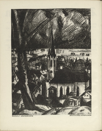 Rudolf Grossmann. German Town (Deutsches St&auml;dtchen) (plate, folio 6 verso) from the periodical Der Bildermann, vol. 1, no. 3 (May 1916). 1916