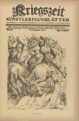Georg Greve-Lindau. Cavalry Battle (Reitergefecht) (in-text plate, p. 67) from the periodical Kriegszeit. K&uuml;nstlerflugbl&auml;tter, vol. 1, no. 17 (16 Dec 1914). 1914