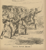 Max Liebermann. March, March, Hurrah! (Marsch, Marsch, Hurrah!) (in-text plate, p. 71) from the periodical Kriegszeit. K&uuml;nstlerflugbl&auml;tter, vol. 1, no. 18/19 (24 Dec 1914). 1914