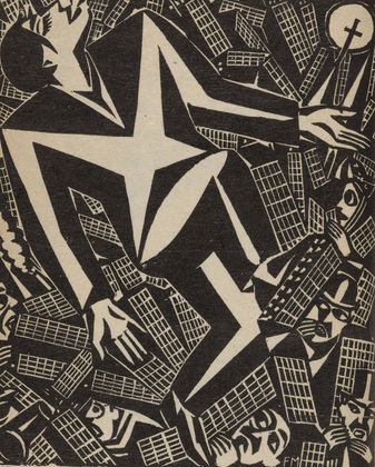 Frans Masereel. Untitled (Man Above Big City) (frontispiece) from the yearbook Der Querschnitt durch 1921. Marginalien der Galerie Flechtheim, vol. 1. 1922