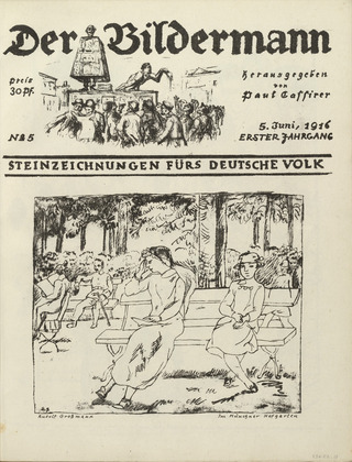 Rudolf Grossmann. In the Munich Hofgarten (Im M&uuml;nchner Hofgarten) (front cover, folio 10) from the periodical Der Bildermann, vol. 1, no. 5 (Jun 1916). 1916