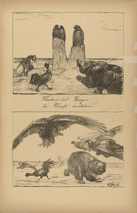 August Gaul. Teasing and Provoking Prohibited by Law (Necken und Reizen bei Strafe verboten) (plate 1, p. 7) from the periodical Kriegszeit. K&uuml;nstlerflugbl&auml;tter, vol. 1, no. 2 (7 Sept 1914). 1914