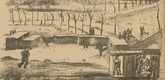 Rudolf Grossmann. Suburb in the Snow (Vorstadt im Schnee) (headpiece, p. 80) from the periodical Kriegszeit. K&uuml;nstlerflugbl&auml;tter, vol. 1, no. 20 (30 Dec 1914). 1914