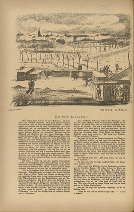 Rudolf Grossmann. Suburb in the Snow (Vorstadt im Schnee) (headpiece, p. 80) from the periodical Kriegszeit. K&uuml;nstlerflugbl&auml;tter, vol. 1, no. 20 (30 Dec 1914). 1914