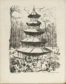 Rudolf Grossmann. Munich, Chinese Tower (M&uuml;nchen, Chinesischer Turm) (plate, folio 14 verso) from the periodical Der Bildermann, vol. 1, no. 7 (Jul 1916). 1916