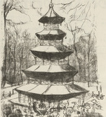 Rudolf Grossmann. Munich, Chinese Tower (M&uuml;nchen, Chinesischer Turm) (plate, folio 14 verso) from the periodical Der Bildermann, vol. 1, no. 7 (Jul 1916). 1916
