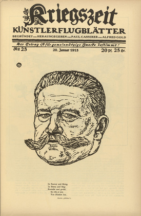 Erich B&uuml;ttner. Portrait of Hindenburg (Portr&auml;t Hindenburg) (in-text plate, p. 91) from the periodical Kriegszeit. K&uuml;nstlerflugbl&auml;tter, vol. 1, no. 23 (20 Jan 1915). 1915