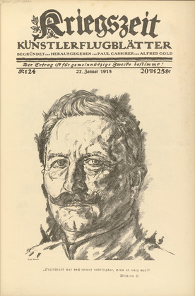 Erich B&uuml;ttner. Emperor William II (in-text plate, p. 95) from the periodical Kriegszeit. K&uuml;nstlerflugbl&auml;tter, vol. 1, no. 24 (27 Jan 1915). 1915