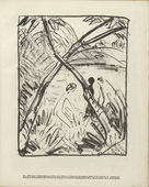 Otto Mueller. Three Figures and Crossed Tree Trunks (Drei Figuren und gekreuzte St&auml;mme) (plate, folio 19) from the periodical Der Bildermann, vol. 1, no. 9 (Aug 1916). 1916
