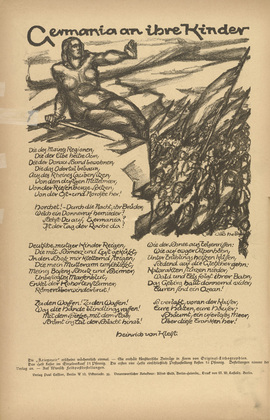 Otto Hettner. Germany to Her Children (Germania an ihre Kinder) (headpiece, p. 8) from the periodical Kriegszeit. K&uuml;nstlerflugbl&auml;tter, vol. 1, no. 2 (7 Sept 1914). 1914