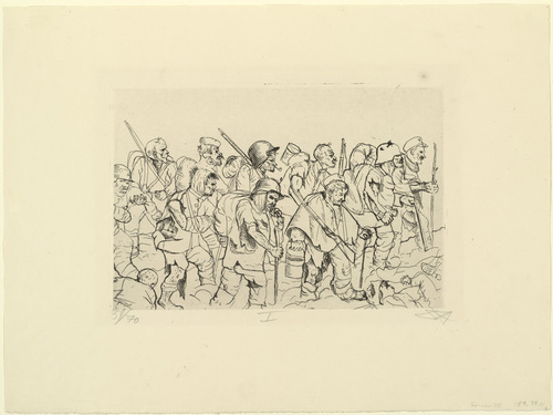 Otto Dix. Battle-Weary Troops Retreat (Battle of the Somme) [Abgek&auml;mpfte Truppe geht zur&uuml;ck (Sommeschlacht)] from The War (Der Krieg). (1924)