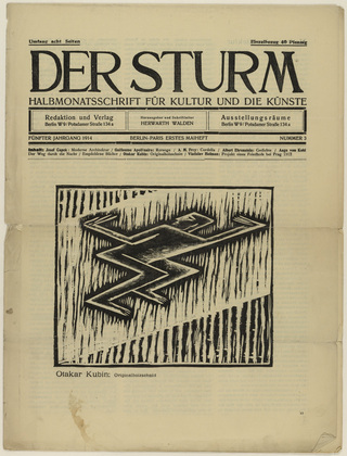 Othon Coubine (or Otakar Kubin). Cubist Male Figure (Kubistische M&auml;nnerfigur) (in-text plate, title page) from the periodical Der Sturm. Wochenschrift f&uuml;r Kultur und K&uuml;nste, vol. 5, no. 3 (May 1914). 1914