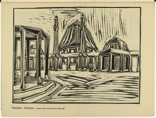 Vlastislav Hofman. Project of a Cemetary Near Prague (Projekt eines Friedhofs bei Prag) (plate, p. 21) from the periodical Der Sturm. Wochenschrift f&uuml;r Kultur und K&uuml;nste, vol. 5, no. 3 (May 1914). 1914