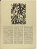 Heinrich Campendonk. Female Nude Seated with Deer and Dogs (Sitzender weiblicher Akt mit Rehen und Hunden) (in-text plate, p. 33) from the periodical Der Sturm. Wochenschrift f&uuml;r Kultur und K&uuml;nste, vol. 7, no. 3 (June 1916). 1916