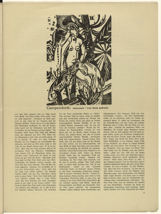Heinrich Campendonk. Female Nude Seated with Deer and Dogs (Sitzender weiblicher Akt mit Rehen und Hunden) (in-text plate, p. 33) from the periodical Der Sturm. Wochenschrift f&uuml;r Kultur und K&uuml;nste, vol. 7, no. 3 (June 1916). 1916