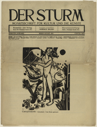 Heinrich Campendonk. Nude Boy with Fish (Knabenakt mit Fischen) (in-text plate, title page) from the periodical Der Sturm. Wochenschrift f&uuml;r Kultur und K&uuml;nste, vol. 7, no. 5 (Aug 1916). 1916