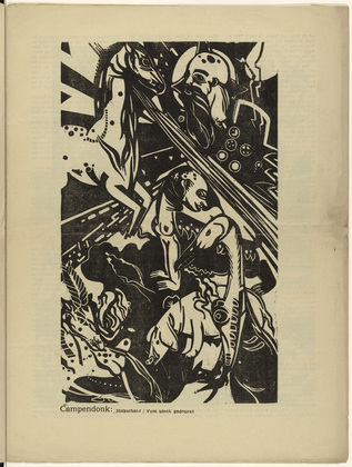 Heinrich Campendonk. Creation of the Animals (Erschaffung der Tiere) (plate, p. 53) from the periodical Der Sturm. Wochenschrift f&uuml;r Kultur und K&uuml;nste, vol. 7, no. 5 (Aug 1916). 1916