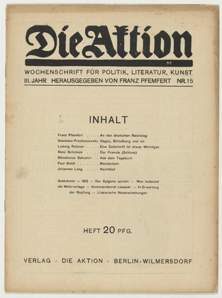 Die Aktion, vol. 3, no. 15. April 9, 1913