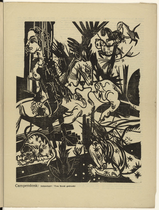 Heinrich Campendonk. Sitting Girl with Dear (Sitzendes M&auml;dchen mit Hirsch) (plate, p. 55) from the periodical Der Sturm. Wochenschrift f&uuml;r Kultur und K&uuml;nste, vol. 7, no. 5 (Aug 1916). 1916