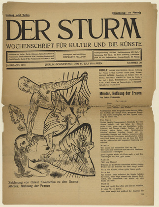 Oskar Kokoschka. Drawing for M&ouml;rder, Hoffnung der Frauen (Zeichnung zu M&ouml;rder, Hoffnung der Frauen) (in-text plate, title page) from the periodical Der Sturm. Wochenschrift f&uuml;r Kultur und K&uuml;nste, vol. 1, no. 20 (July 14, 1910). 1910