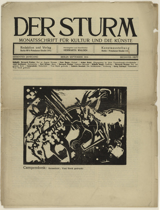 Heinrich Campendonk. Goat and Sheep (Ziegenbock und Schafe) (in-text plate, title page) from the periodical Der Sturm. Wochenschrift f&uuml;r Kultur und K&uuml;nste, vol. 7, no. 6 (Sept 1916). 1916