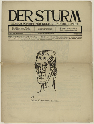 Oskar Kokoschka. Self-Portrait (Selbstbildnis) (in-text plate, title page) from the periodical Der Sturm. Wochenschrift f&uuml;r Kultur und K&uuml;nste, vol. 7, no. 8 (Nov 1916). 1916