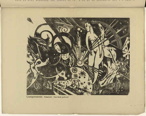 Heinrich Campendonk. Composition with Female Nude and Animals (Komposition mit weiblichem Akt und Tieren) (plate, p. 113) from the periodical Der Sturm. Wochenschrift f&uuml;r Kultur und K&uuml;nste, vol. 7, no. 10 (Jan 1917). 1917