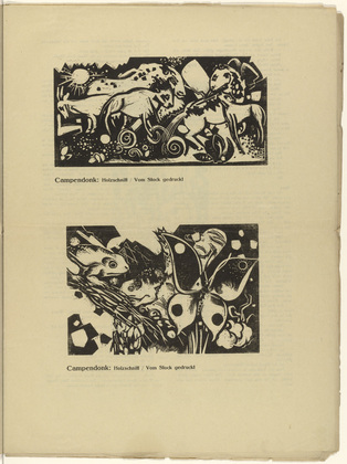 Heinrich Campendonk. Animals on the Meadow (Tiere auf der Weide) (plate, p. 5) from the periodical Der Sturm. Wochenschrift f&uuml;r Kultur und K&uuml;nste, vol. 8, no. 1 (April 1917). 1917