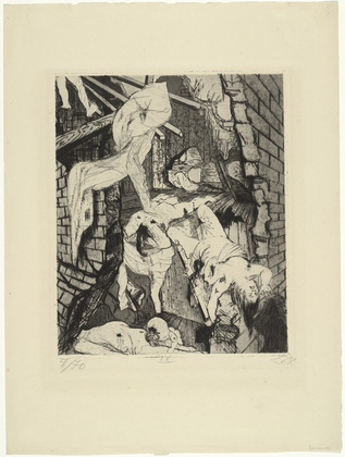 Otto Dix. House Destroyed by Aerial Bombs (Tournai) [Durch Fliegerbomben zerst&ouml;rtes Haus (Tournai)] from The War (Der Krieg). (1924)