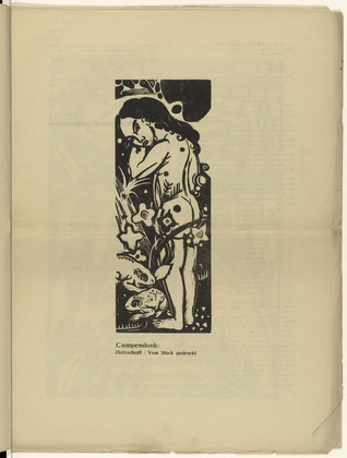 Heinrich Campendonk. Girl with Frogs (M&auml;dchen mit Fr&ouml;schen) (plate, p. 7) from the periodical Der Sturm. Wochenschrift f&uuml;r Kultur und K&uuml;nste, vol. 8, no. 1 (April 1917). 1917
