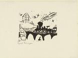 Lyonel Feininger. Locomotive on the Bridge (Zug auf der Br&uuml;cke) from Ten Woodcuts by Lyonel Feininger. (1918, published 1941)